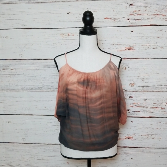 MICHELLE JONAS // printed silk chiffon cold shoulder top - Picture 1 of 8